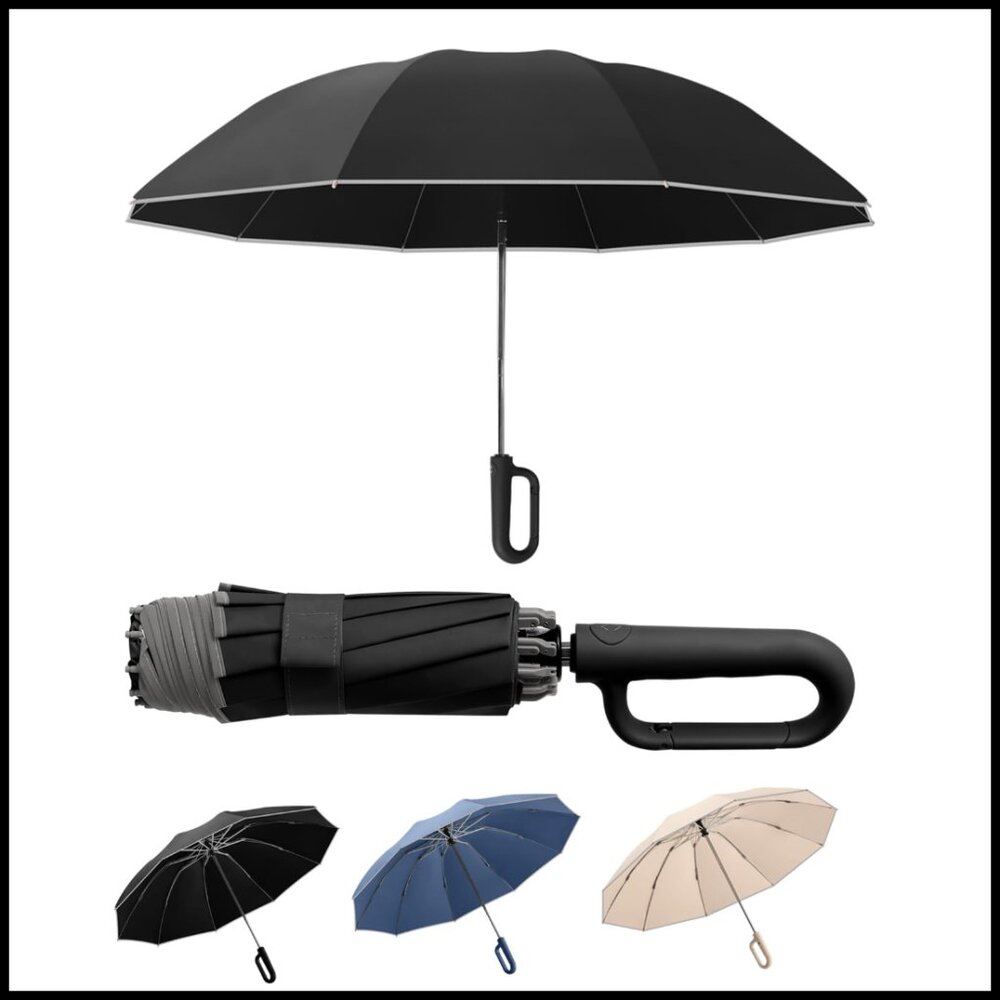Compact Windproof Reverse Folding Travel Umbrella… - image 1